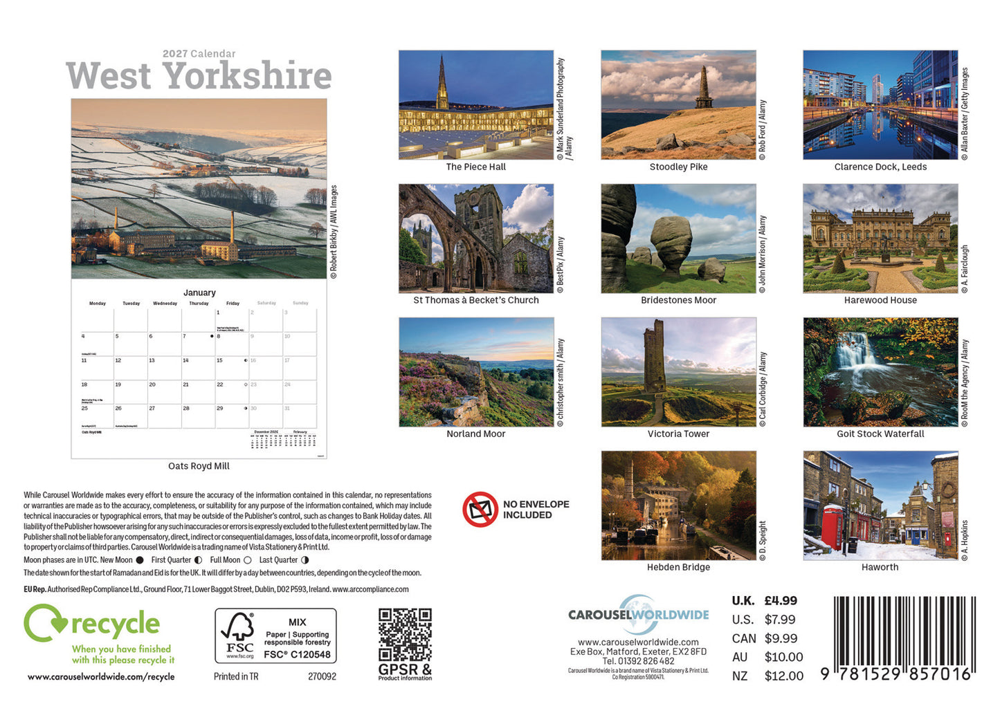 West Yorkshire A5 Calendar 2027
