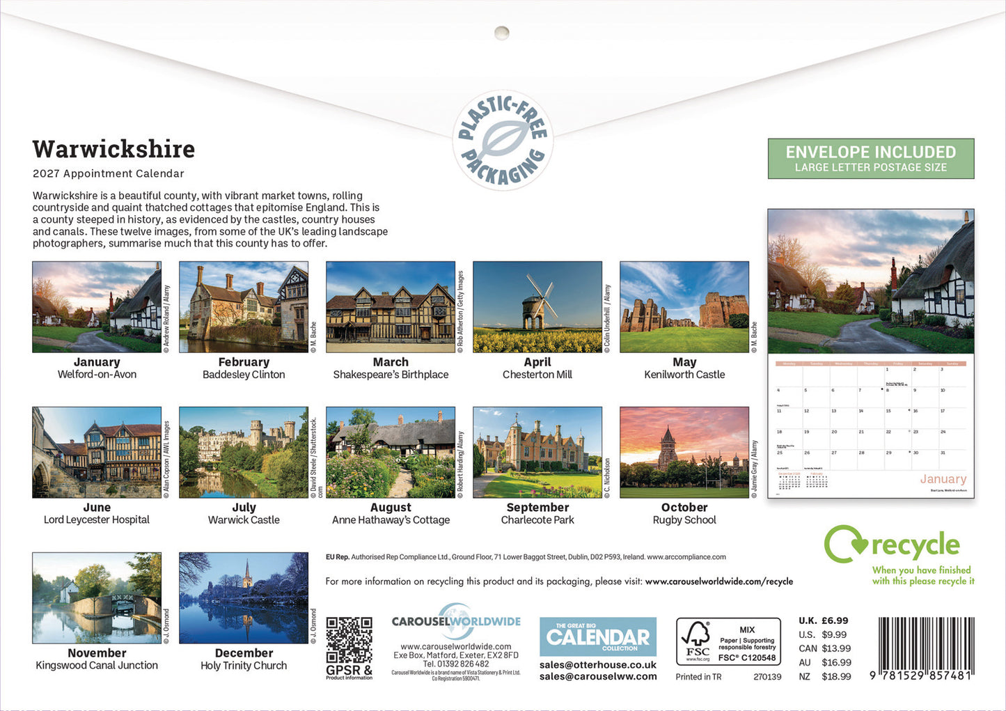 Warwickshire A4 Calendar 2027