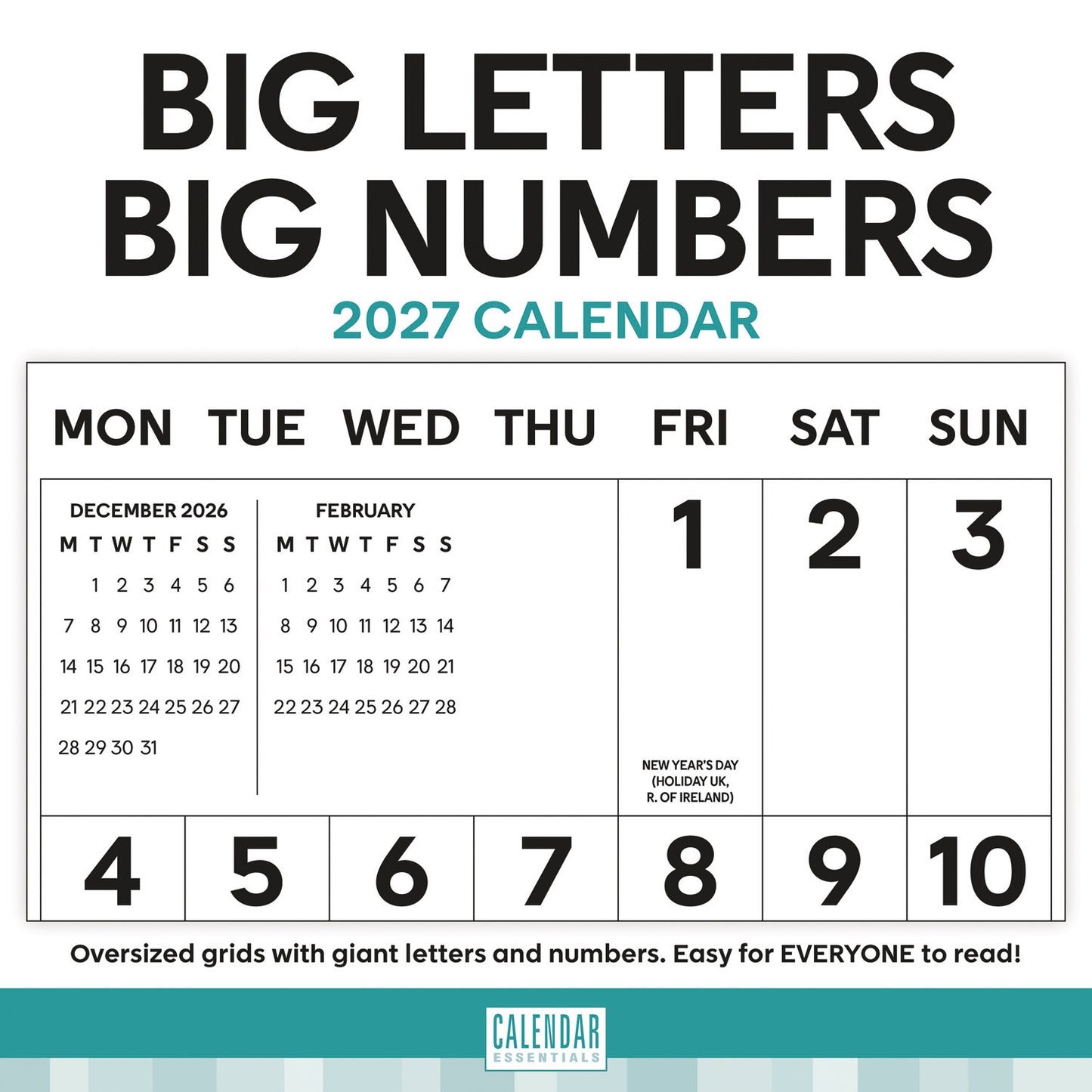 Essential Big Letters Big Numbers Wall Calendar 2027