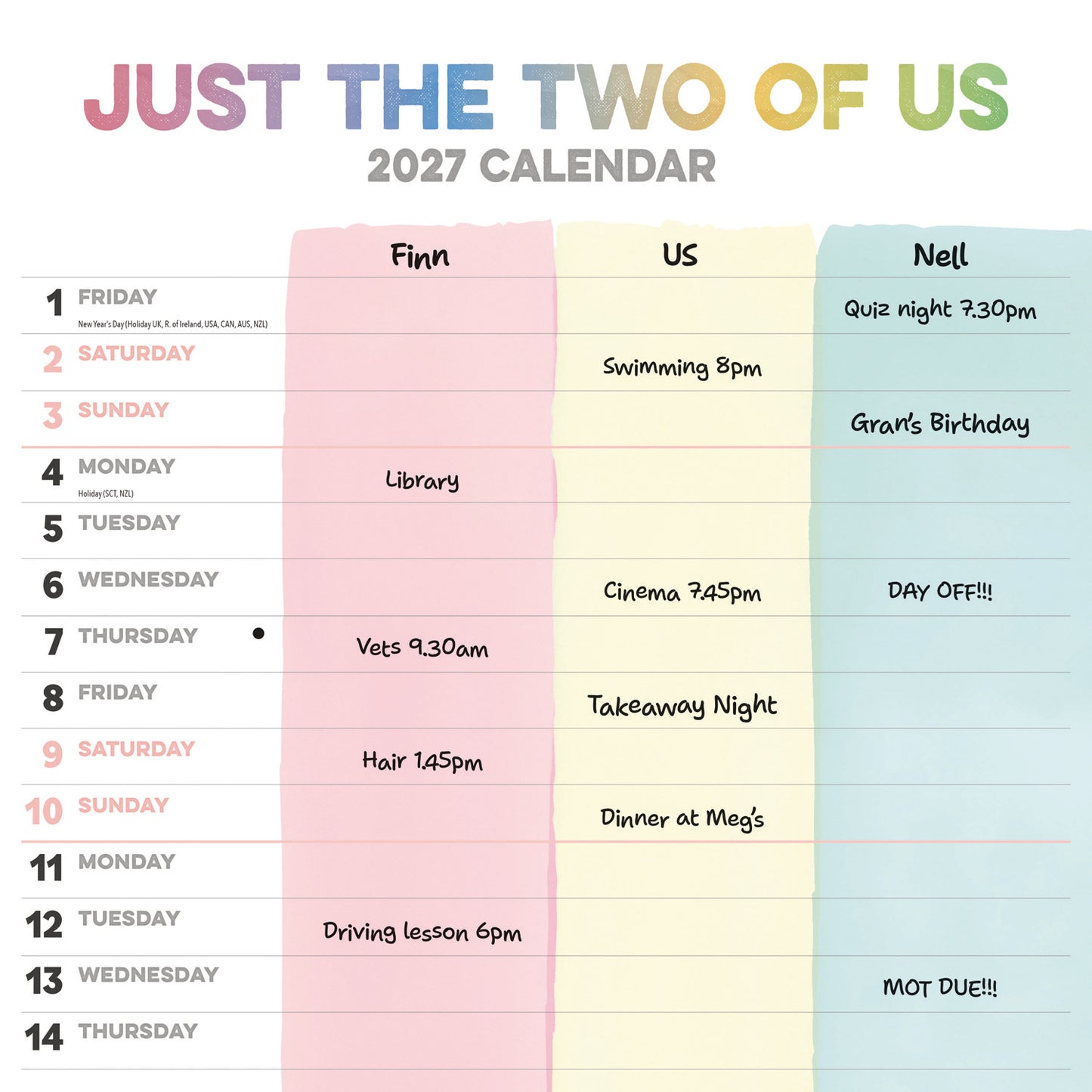 Just the Two of Us Planner Wall Calendar 2027