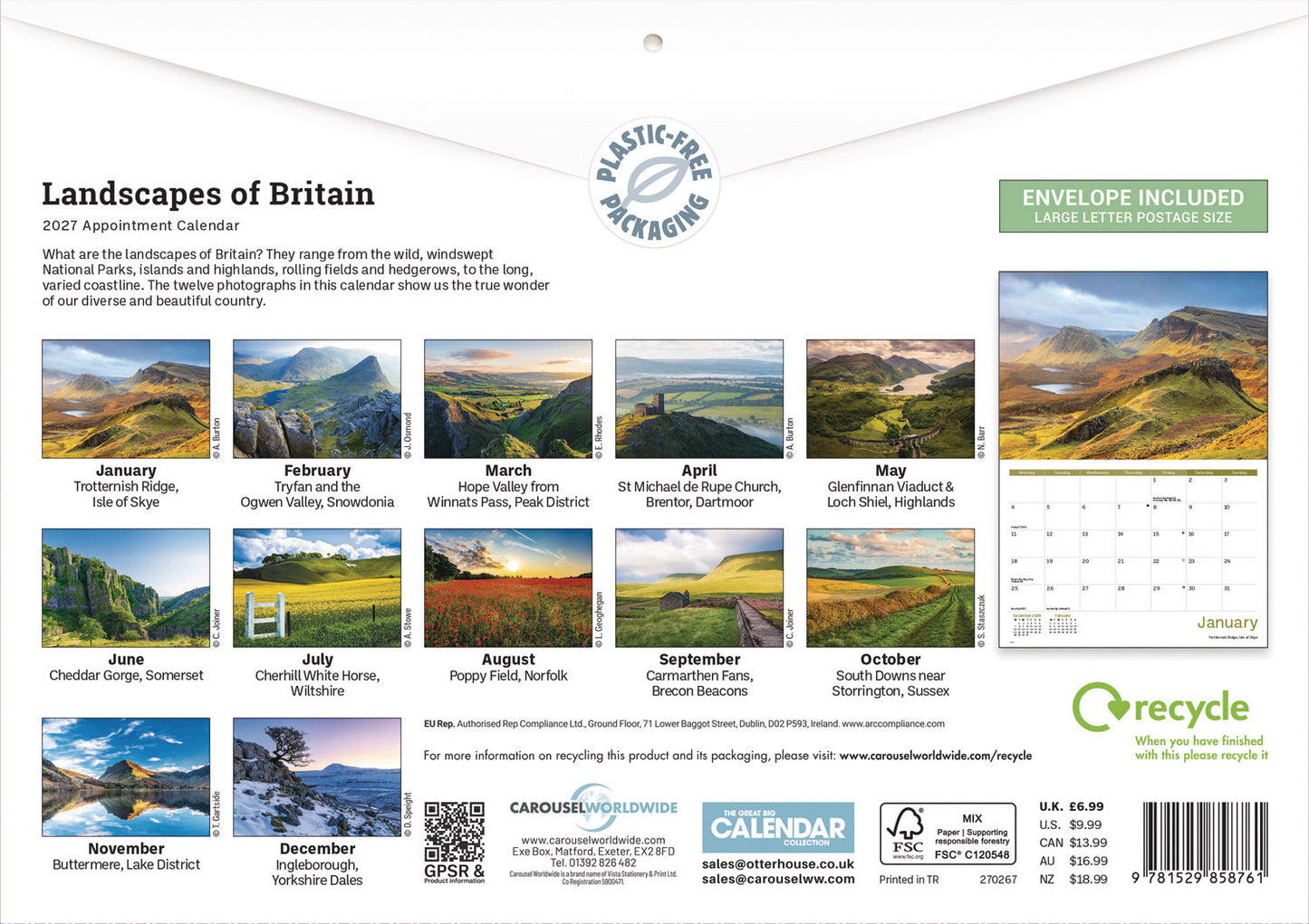 Landscapes of Britain A4 Calendar 2027