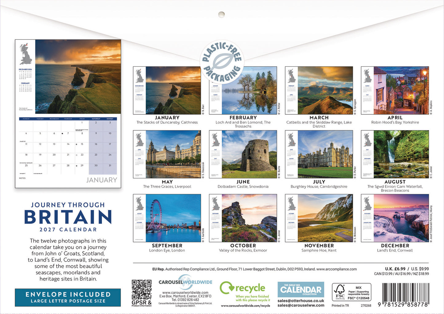 Journey Through Britain A4 Calendar 2027