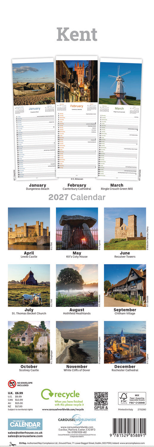 Kent Slim Calendar 2027