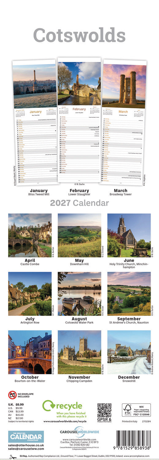 Cotswolds Slim Calendar 2027