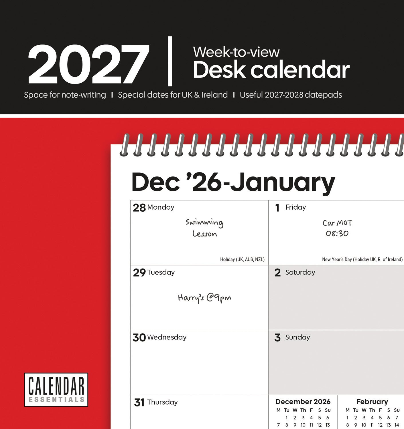 Essential Week-To-View Easel Calendar 2027