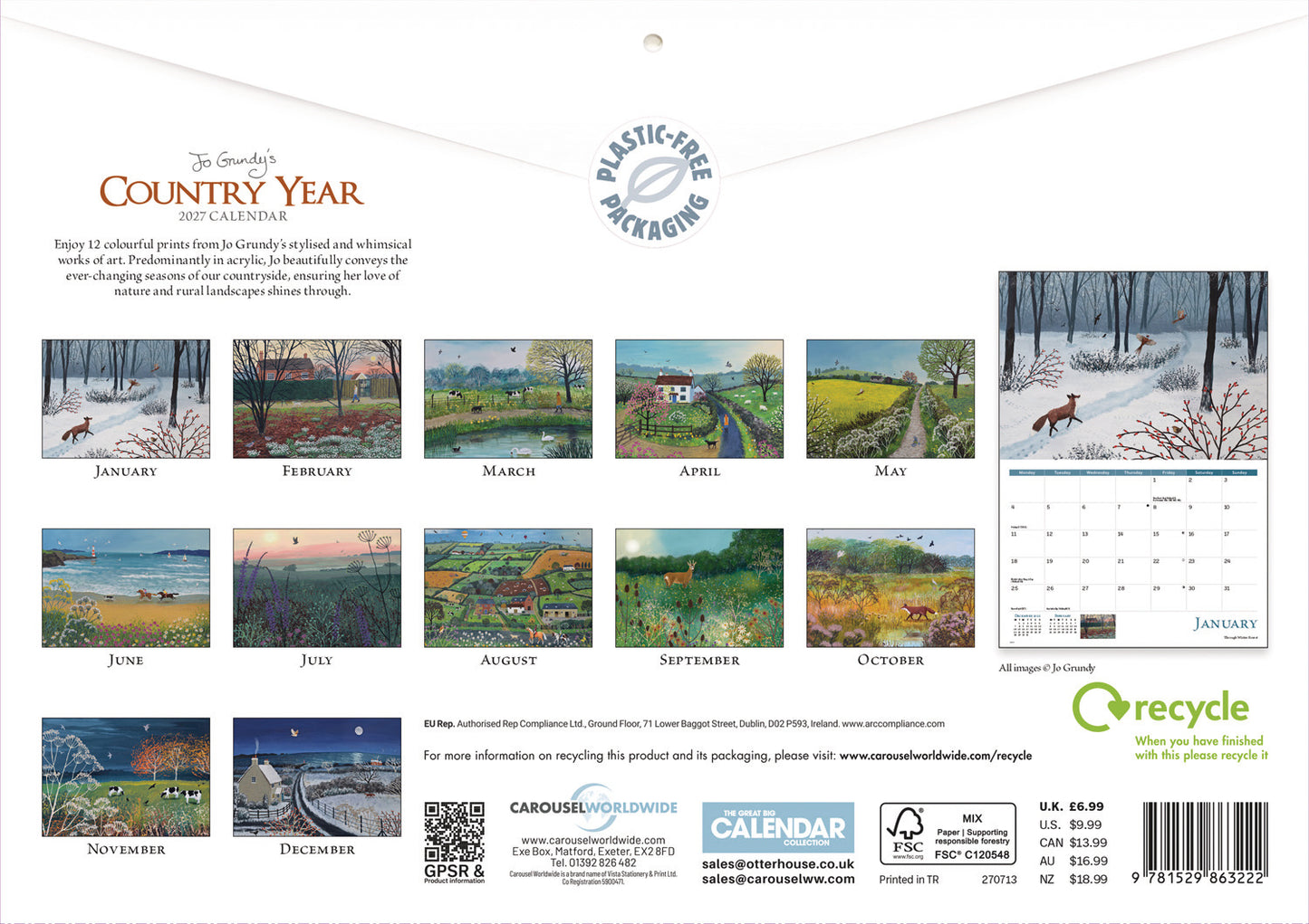 Country Year, Jo Grundy A4 Calendar 2027