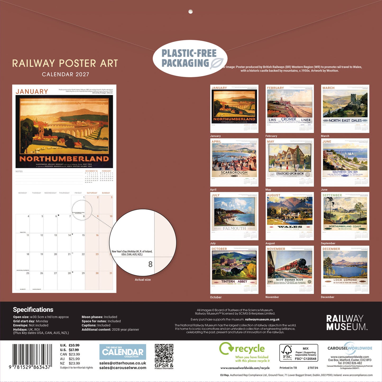 Railway Poster Art NRM Wall Calendar 2027