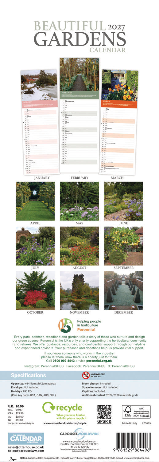 Beautiful Gardens, Alan Titchmarsh Slim Calendar 2027