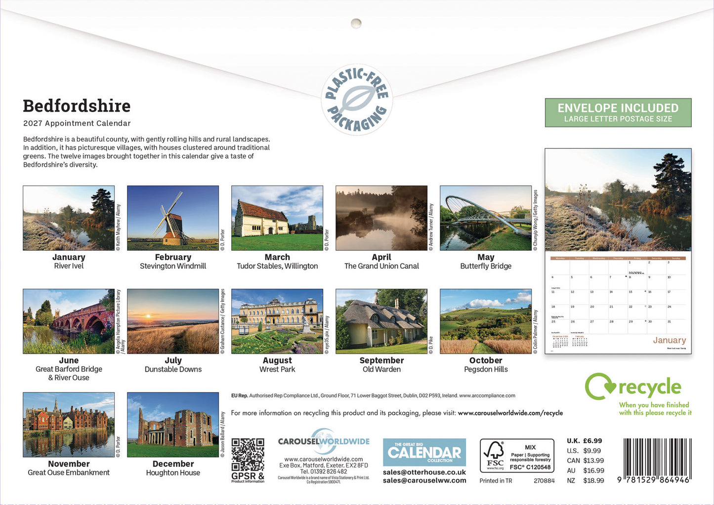 Bedfordshire A4 Calendar 2027