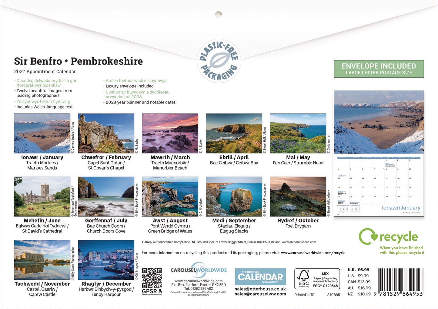Pembrokeshire A4 Calendar 2027