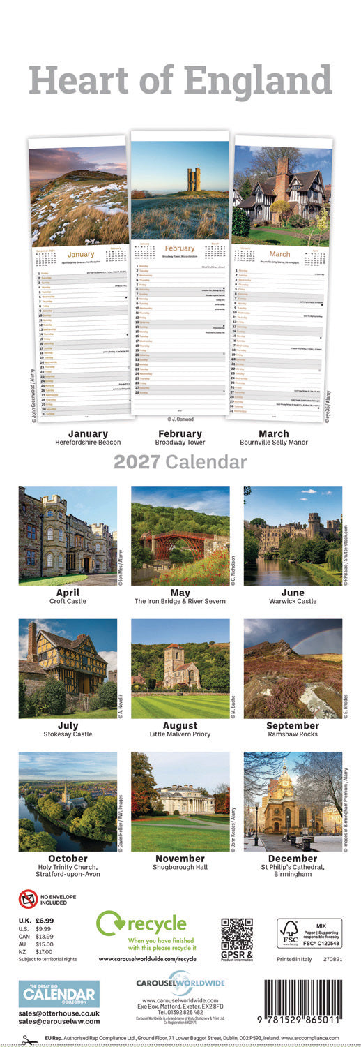 Heart Of England Slim Calendar 2027