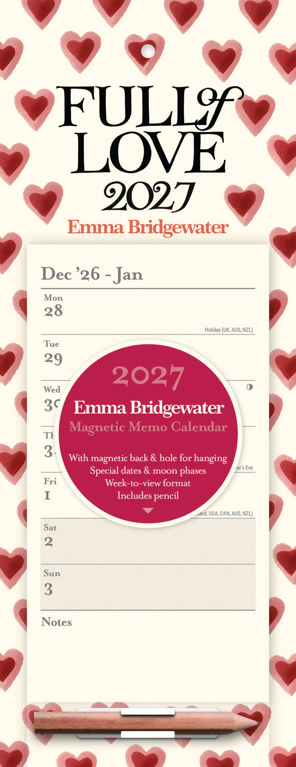 Emma Bridgewater Double Hearts Week-To-View Magnetic Calendar 2027