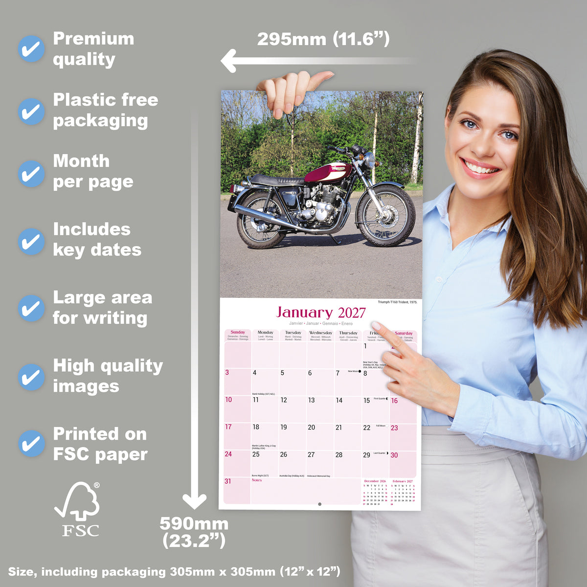 Classic British Bikes Wall Calendar 2027