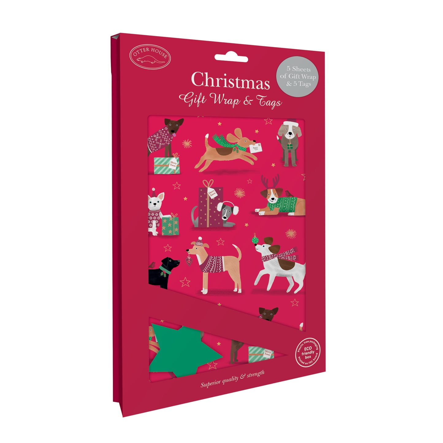 Christmas Wrap & Tags - Happy Christmas Dogs (5 Sheets & 5 Tags)