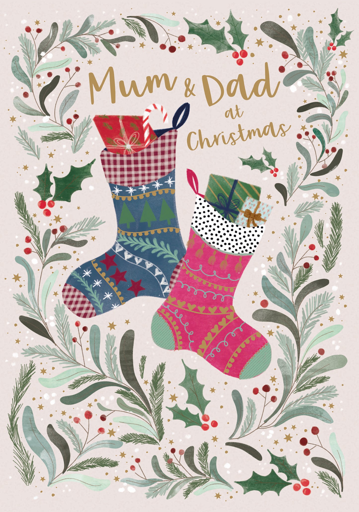 Christmas Card (Single) - Mum & Dad - Stockings