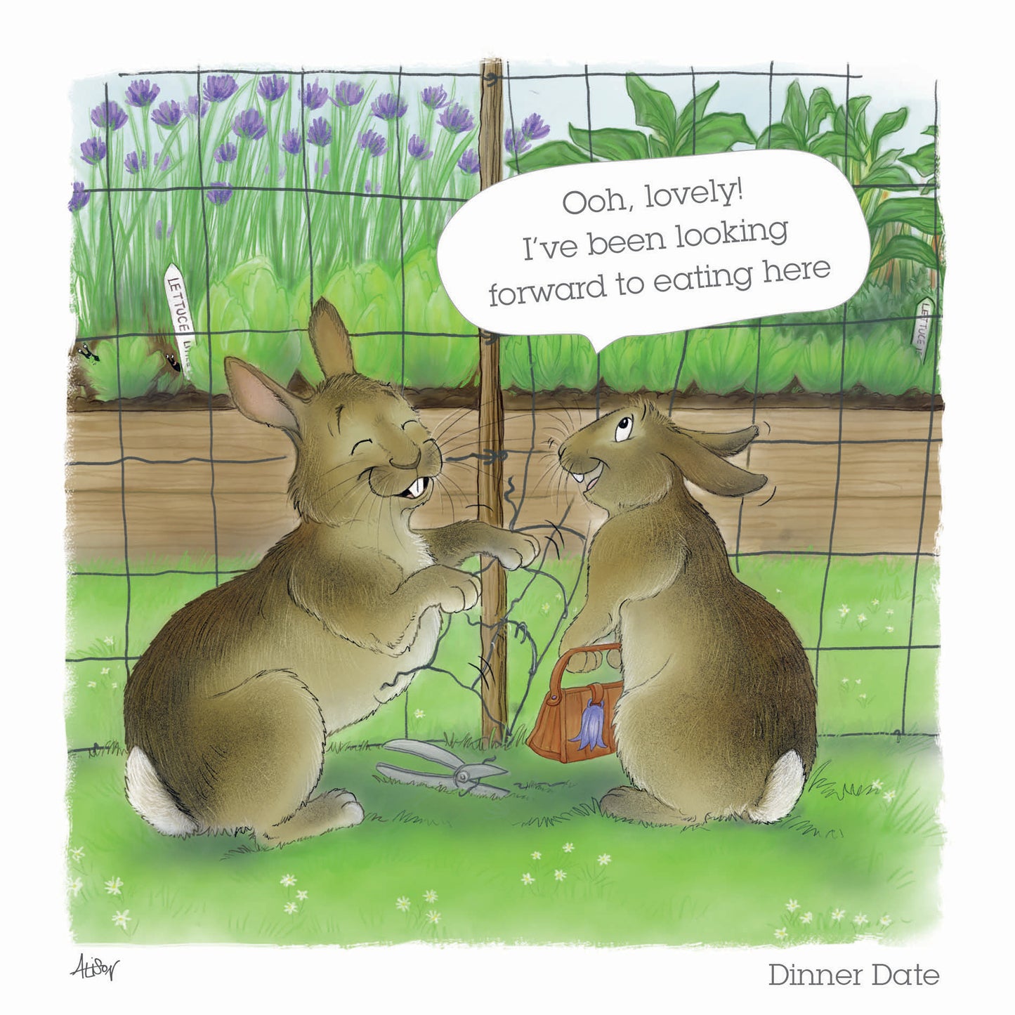 Alison's Animals Card - Garden Antics - Dinner Date