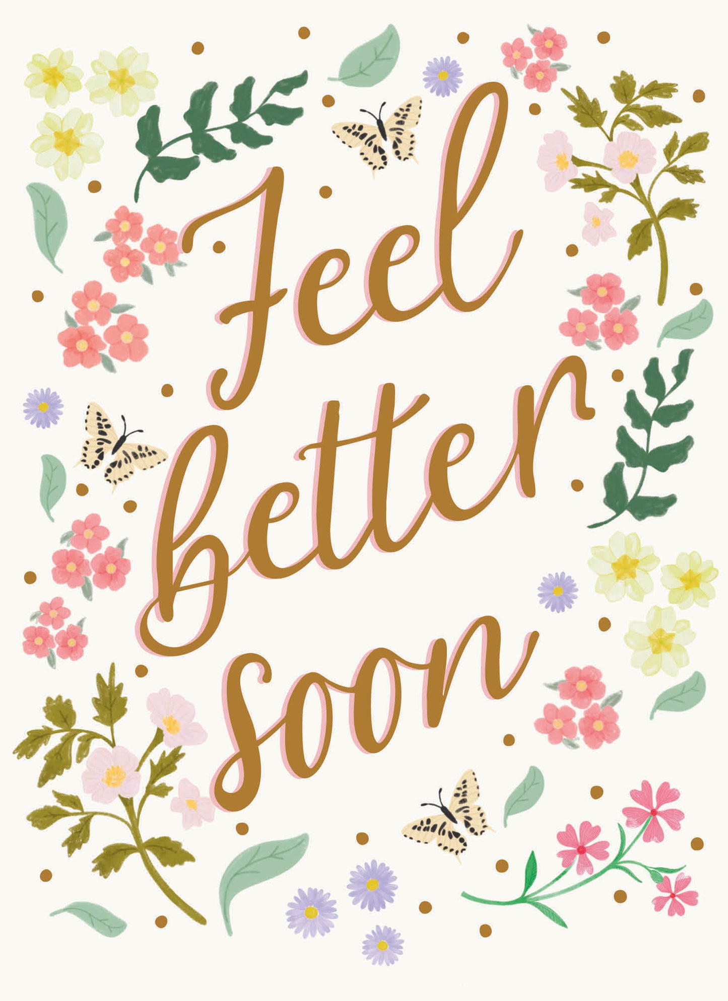 Get Well Soon Card - Floral Text
