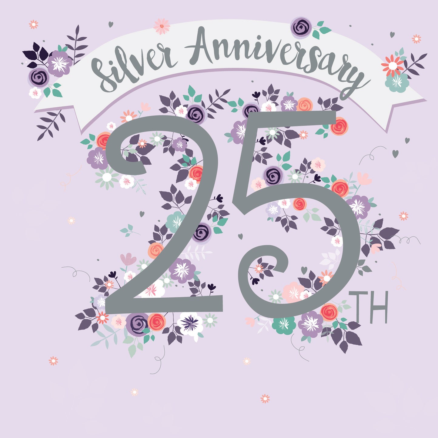 Anniversary Card - Floral Silver 25th (Open)