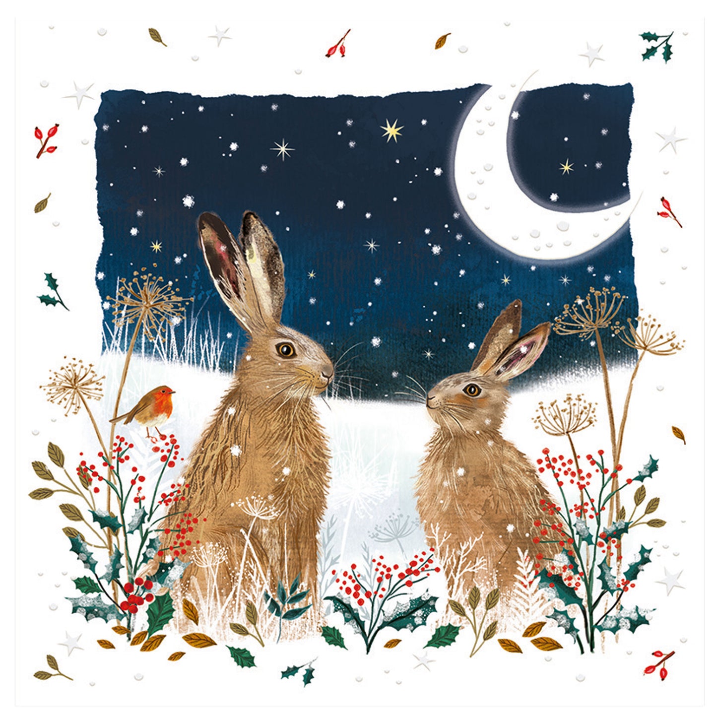 Luxury Charity Christmas Card Twin Pack (10 Cards) - Wintry Hares