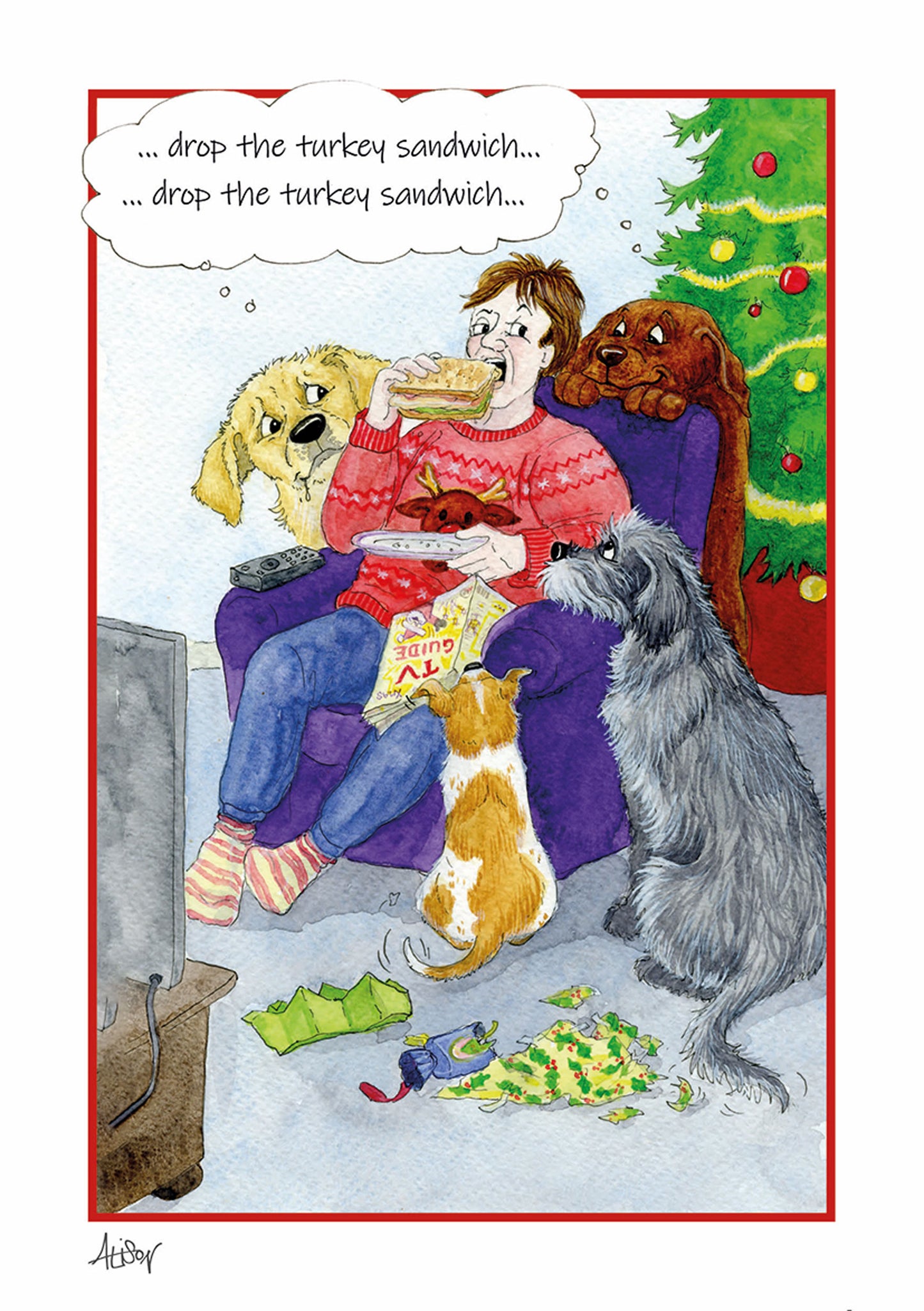 Alison's Animals Christmas Card - Drop the Turkey