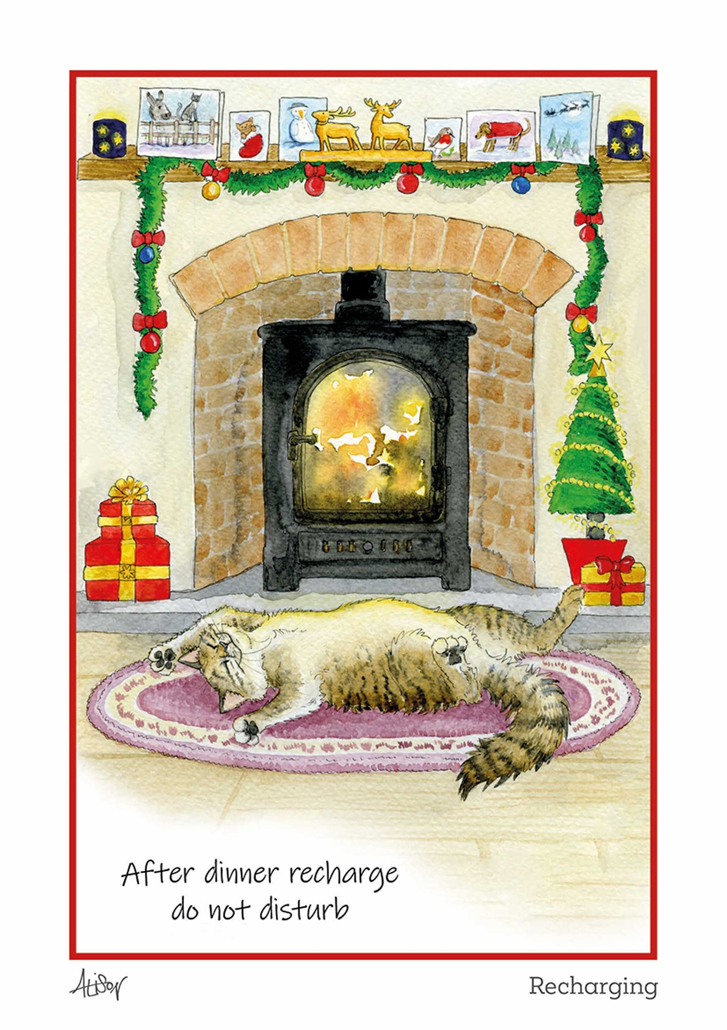 Alison's Animals Christmas Card - Recharging
