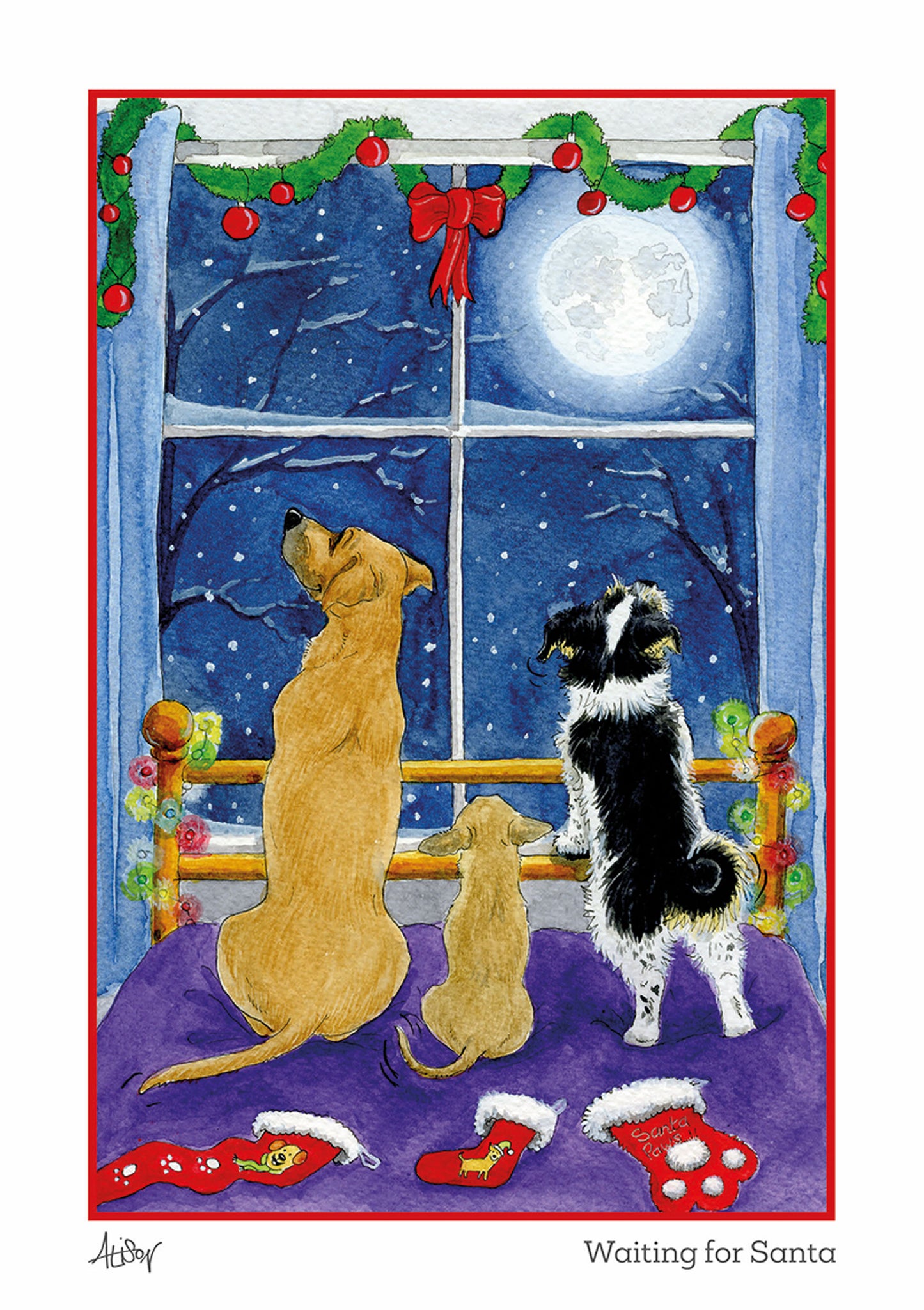Alison's Animals Christmas Card - Waiting for Santa