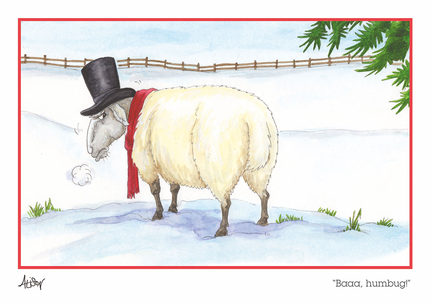 Alison's Animals Christmas Card - Baa Humbug