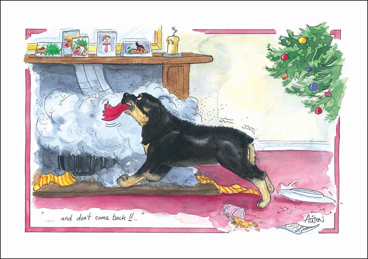 XMAS CARD - Alison's Animals - Seeing off Santa (Splimple)