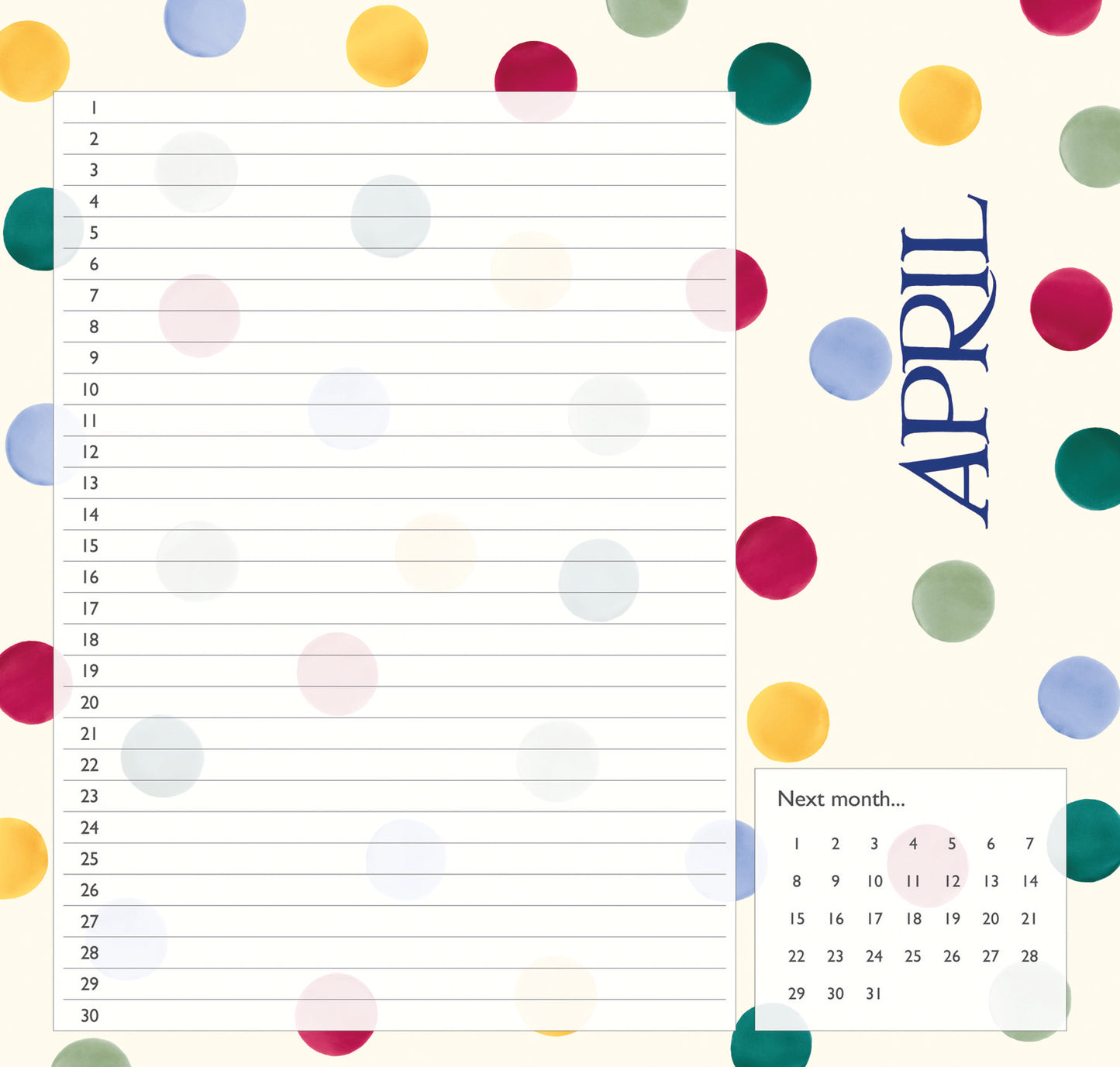Emma Bridgewater Birthday Candles Midi Calendar 2027 (PFP)