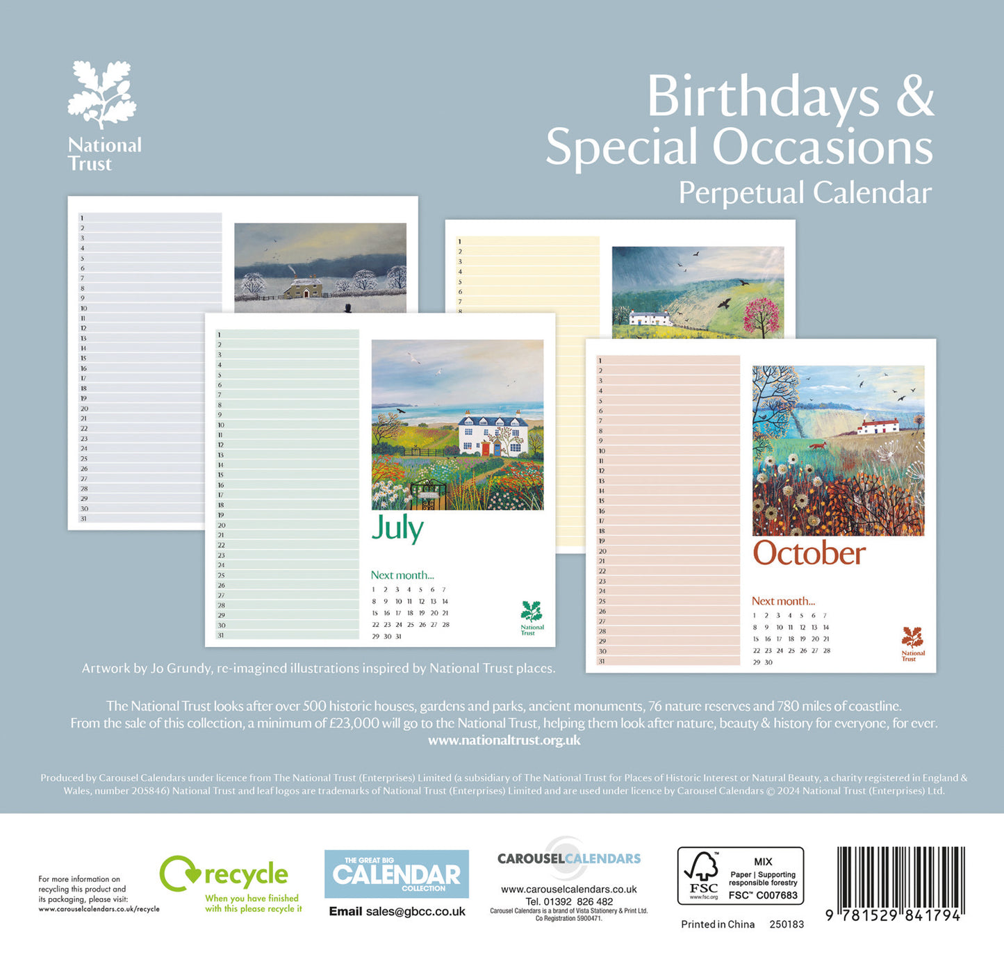 National Trust, Jo Grundy Birthday Midi Calendar 2027 (PFP)
