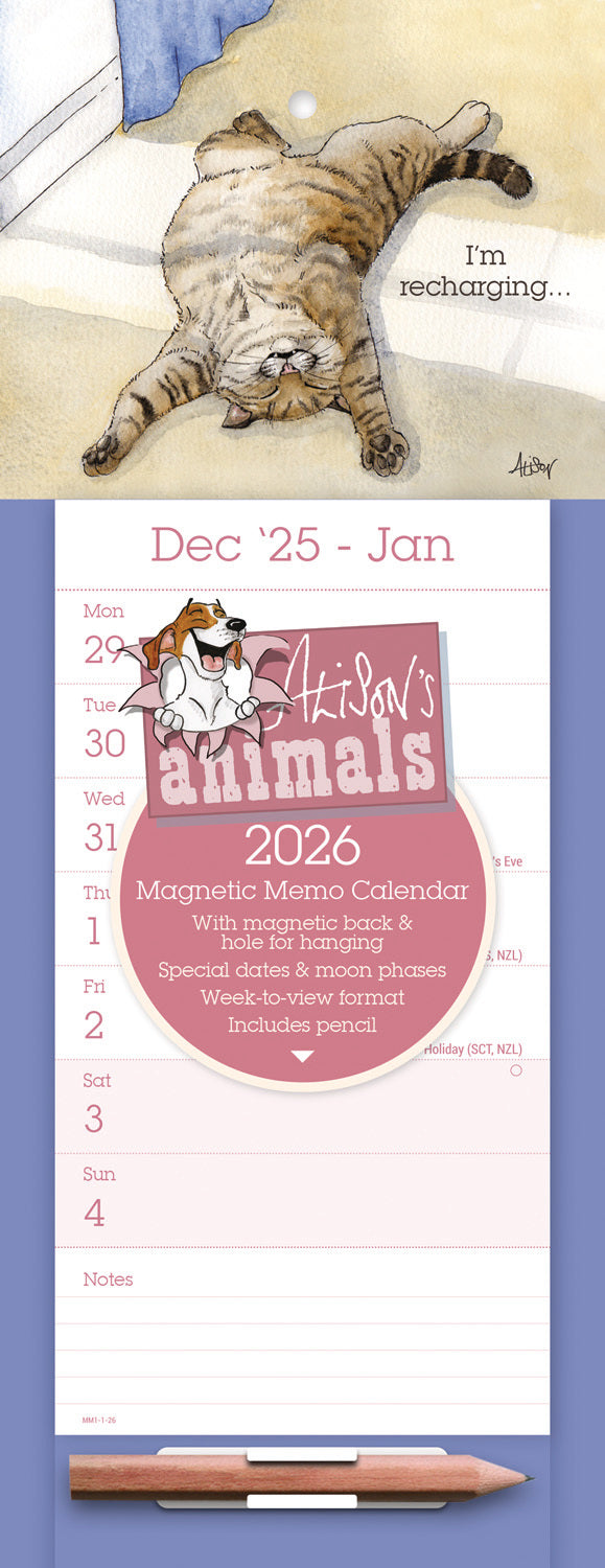 Alisons animals wtv magnetic calendar 2026 otter house