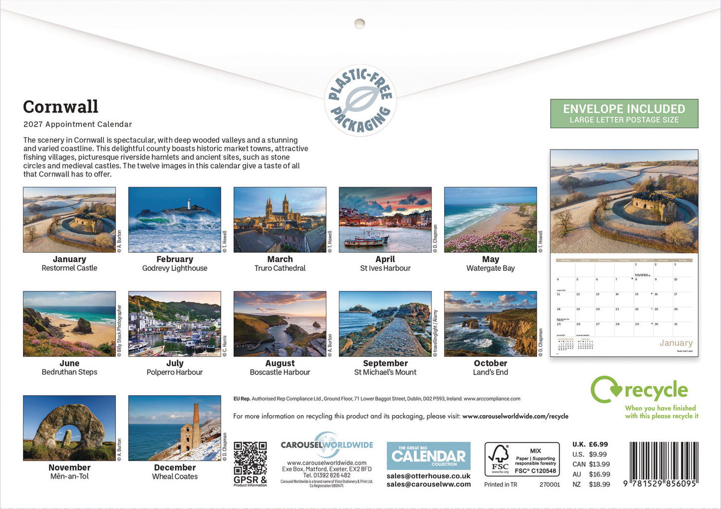 Cornwall A4 Calendar 2027