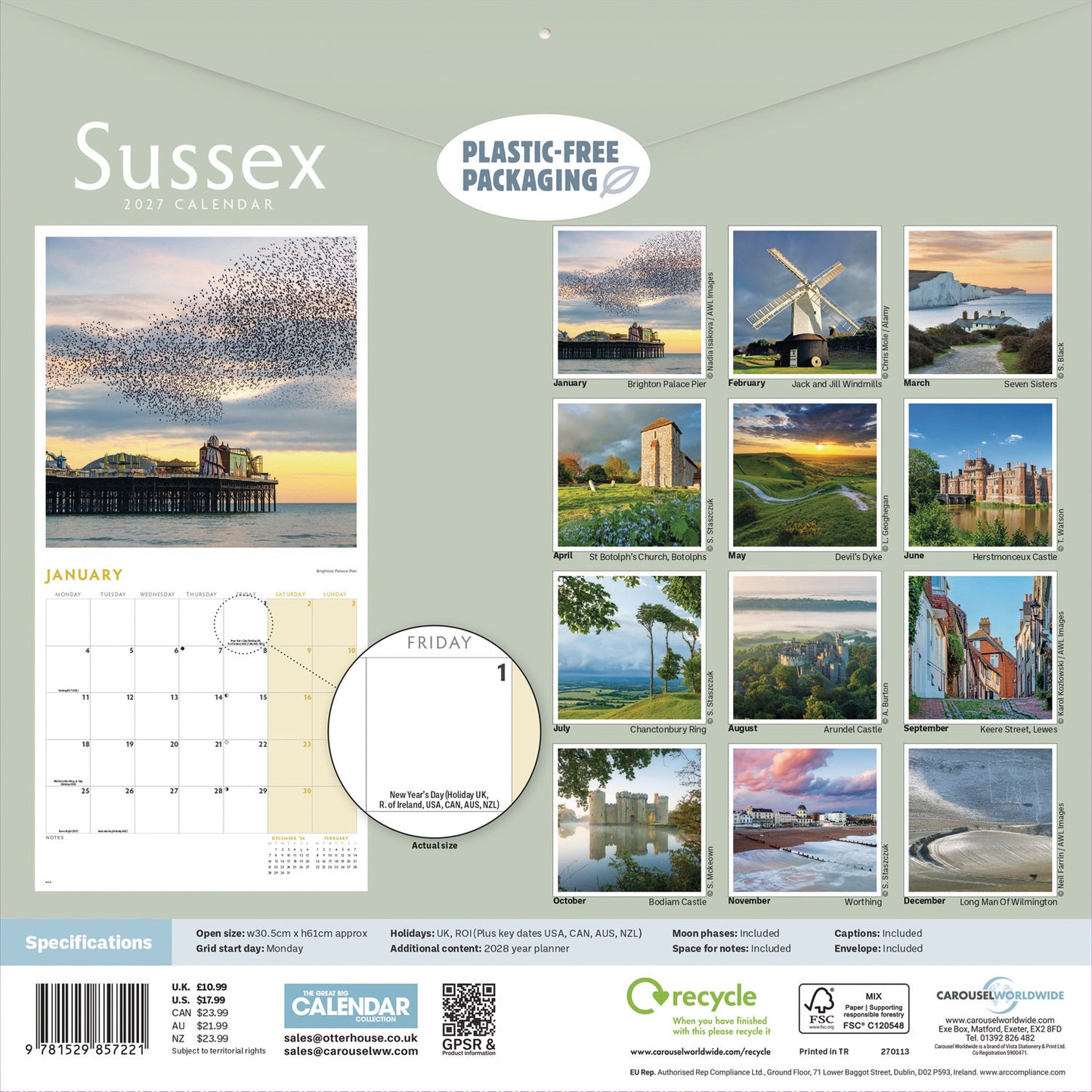 Sussex Wall Calendar 2027