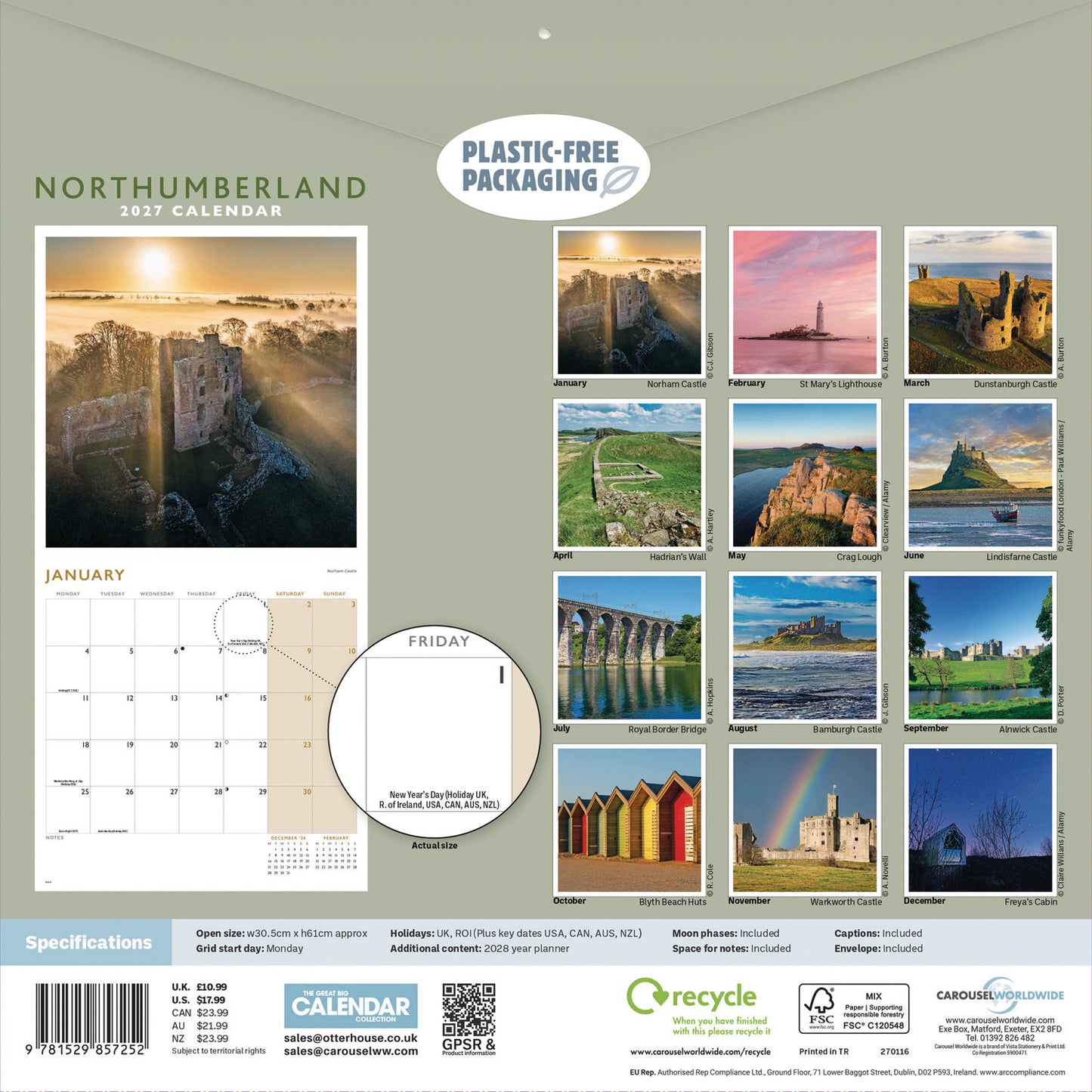 Northumberland Wall Calendar 2027