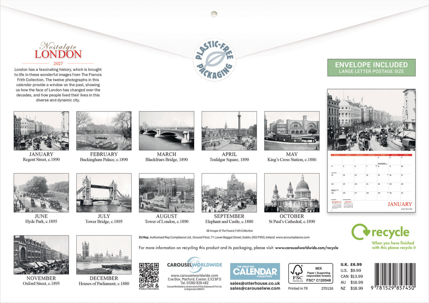 Nostalgic London A4 Calendar 2027