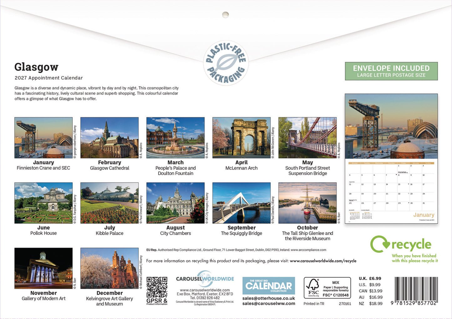 Glasgow A4 Calendar 2027