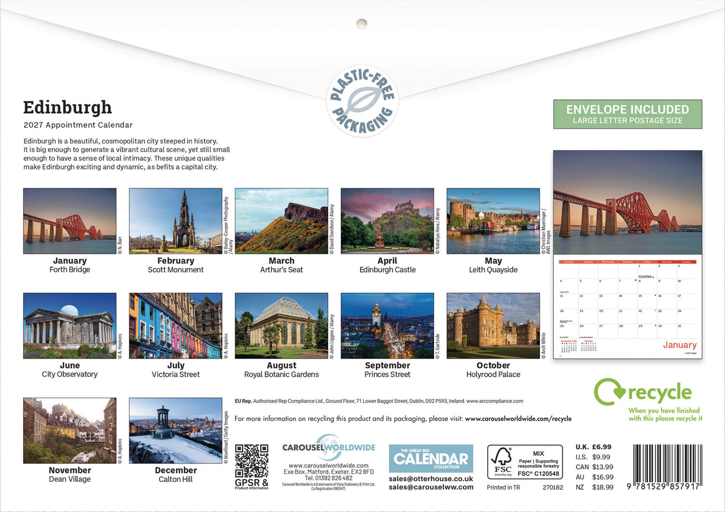 Edinburgh A4 Calendar 2027
