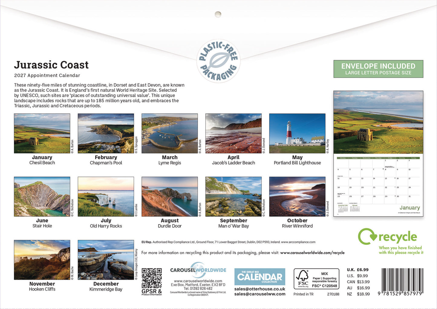 Jurassic Coast A4 Calendar 2027