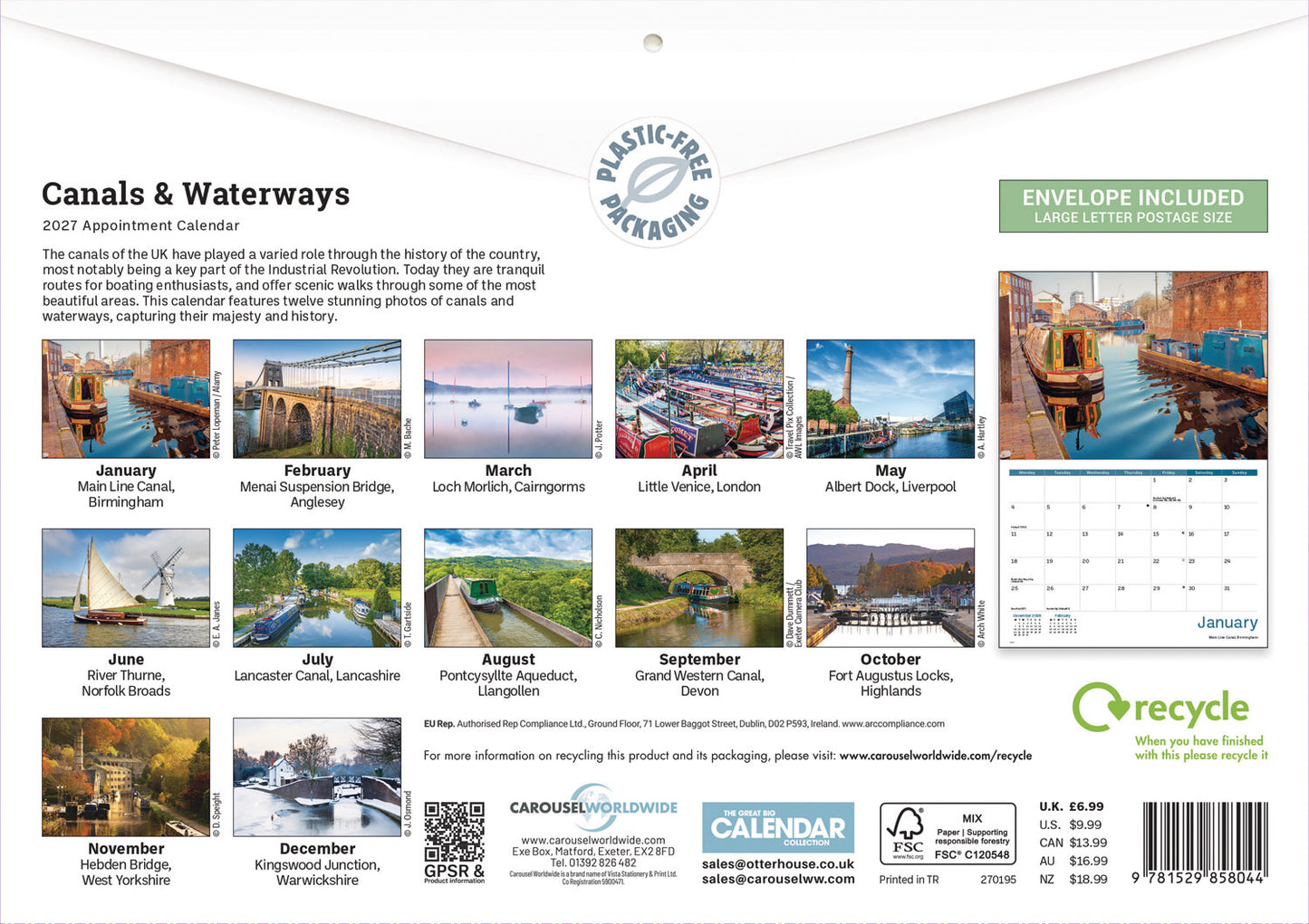 Canals & Waterways A4 Calendar 2027