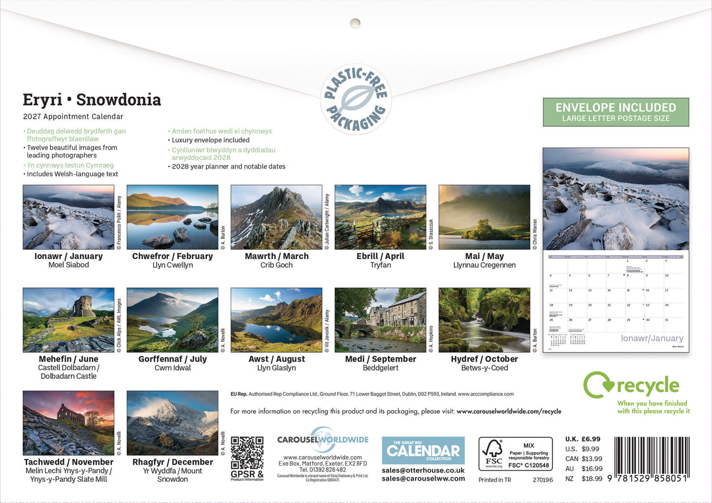Snowdonia A4 Calendar 2027