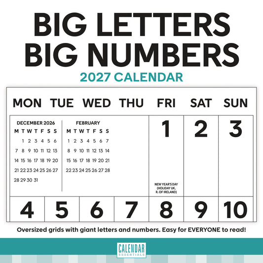 Essential Big Letters Big Numbers Wall Calendar 2027