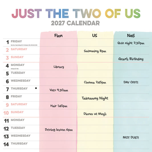 Just the Two of Us Planner Wall Calendar 2027