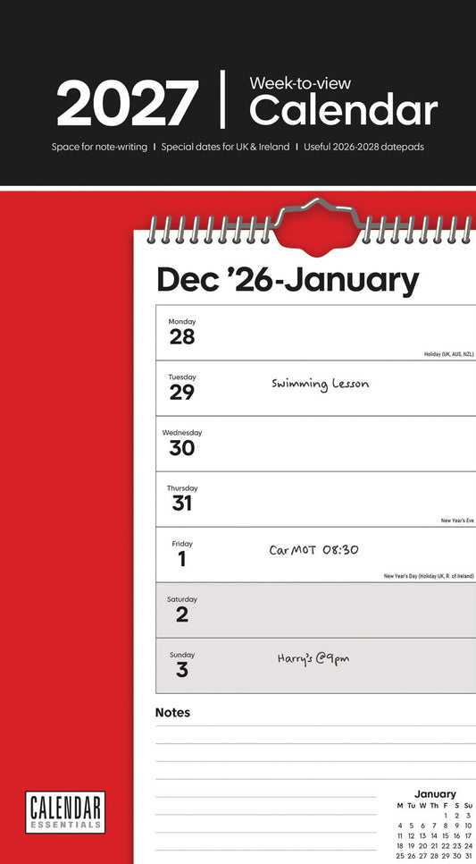 Essential Week-To-View Stubby Slim Calendar 2027