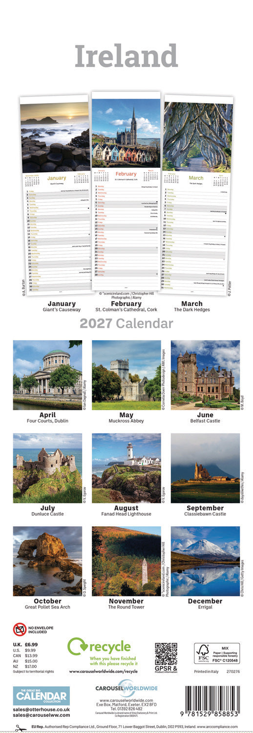 Ireland Slim Calendar 2027