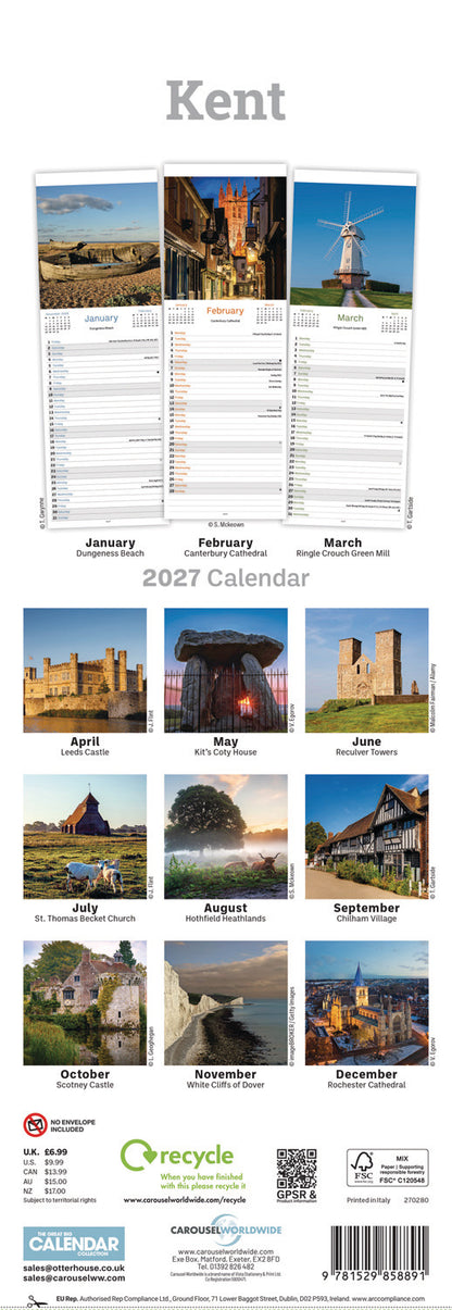 Kent Slim Calendar 2027