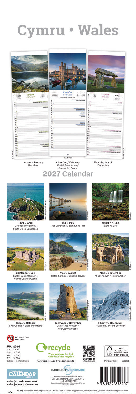 Wales Slim Calendar 2027