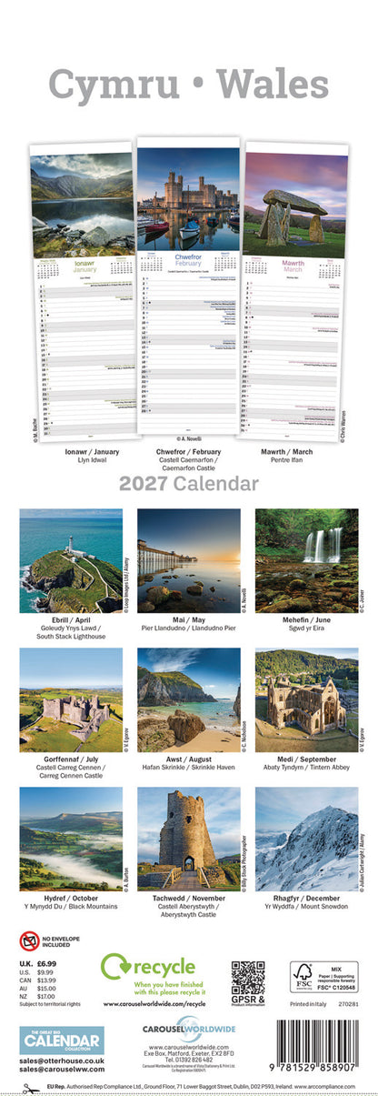 Wales Slim Calendar 2027