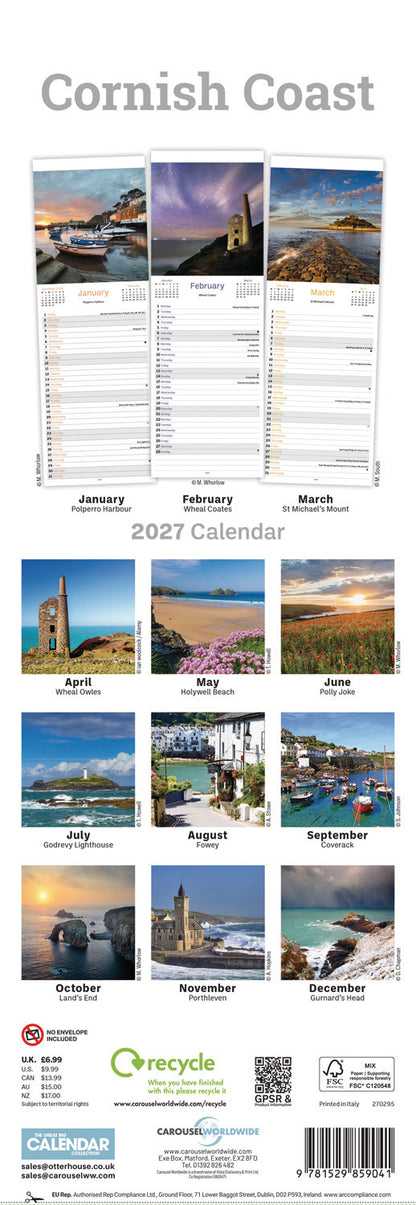 Cornish Coast Slim Calendar 2027