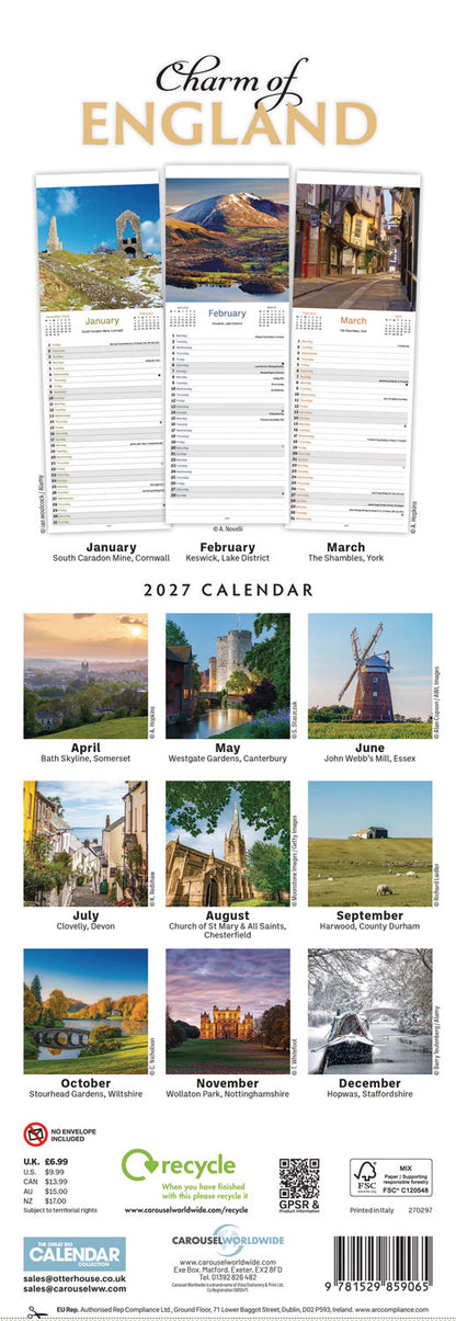 England, Charm of Slim Calendar 2027