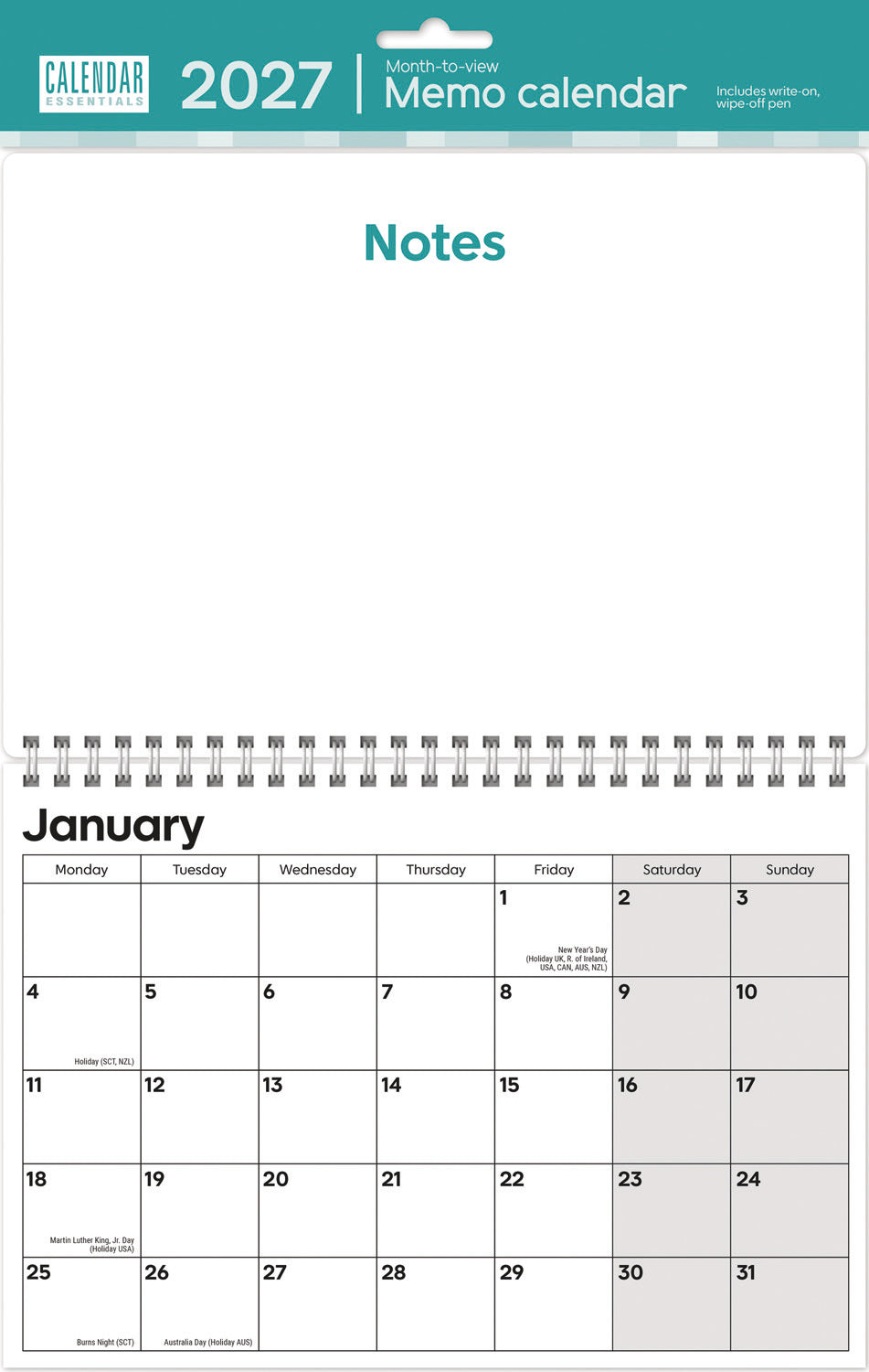 Essential Memo Calendar P A3 Calendar 2027
